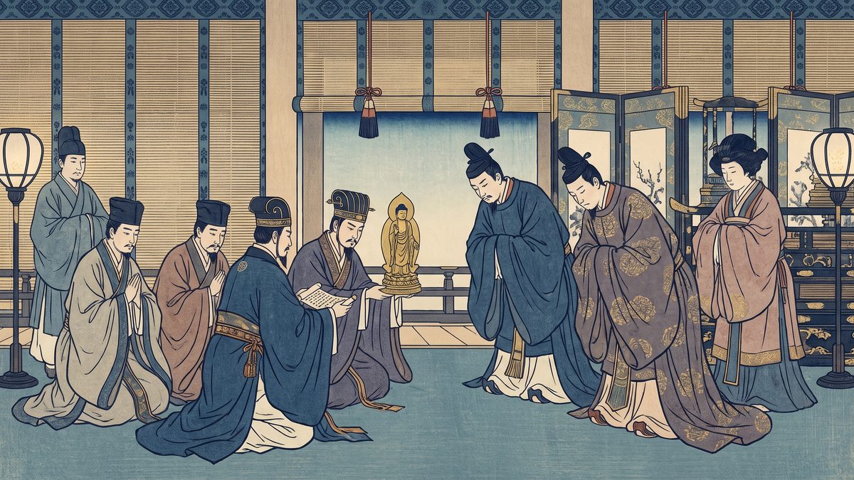 仏教伝来の浮世絵イラスト