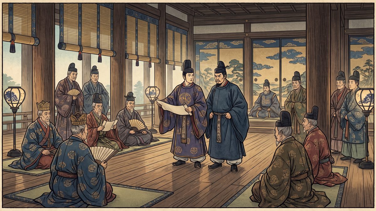 大化の改新（乙巳の変）の浮世絵イラスト
