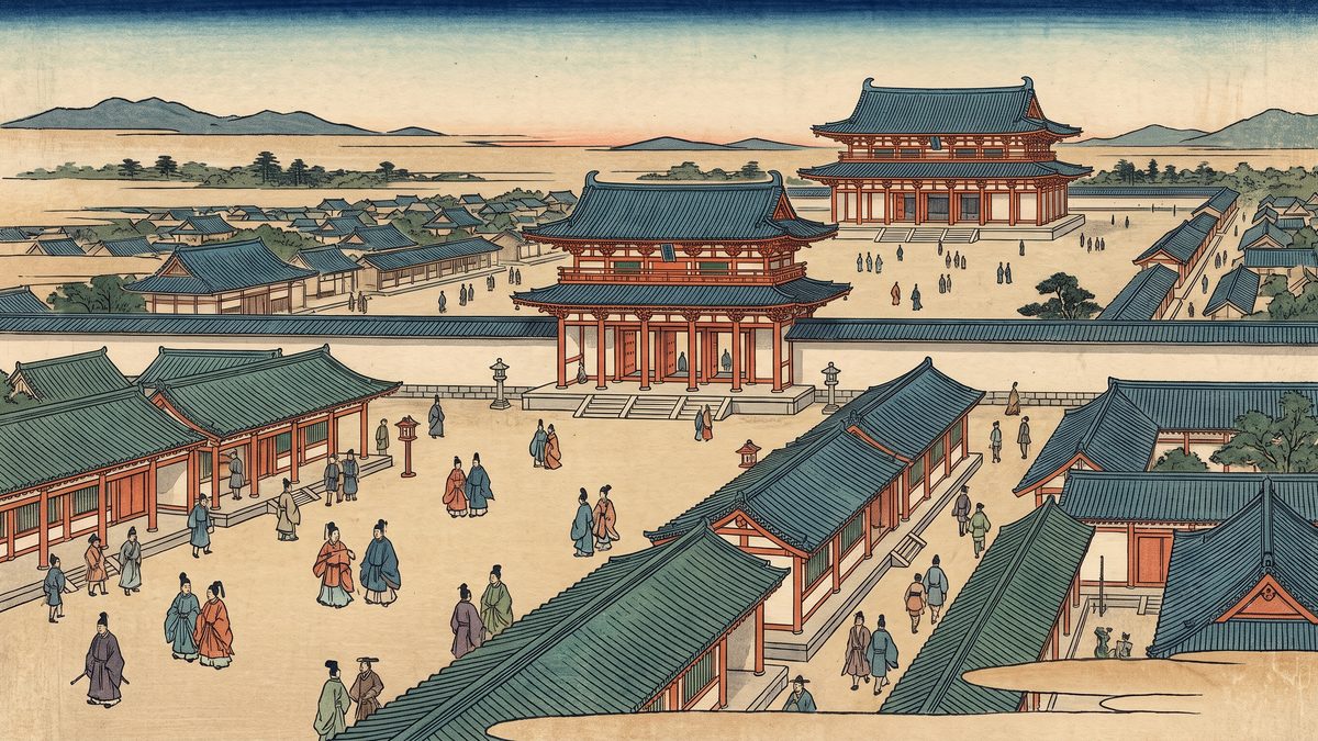 平城京へ遷都の浮世絵イラスト