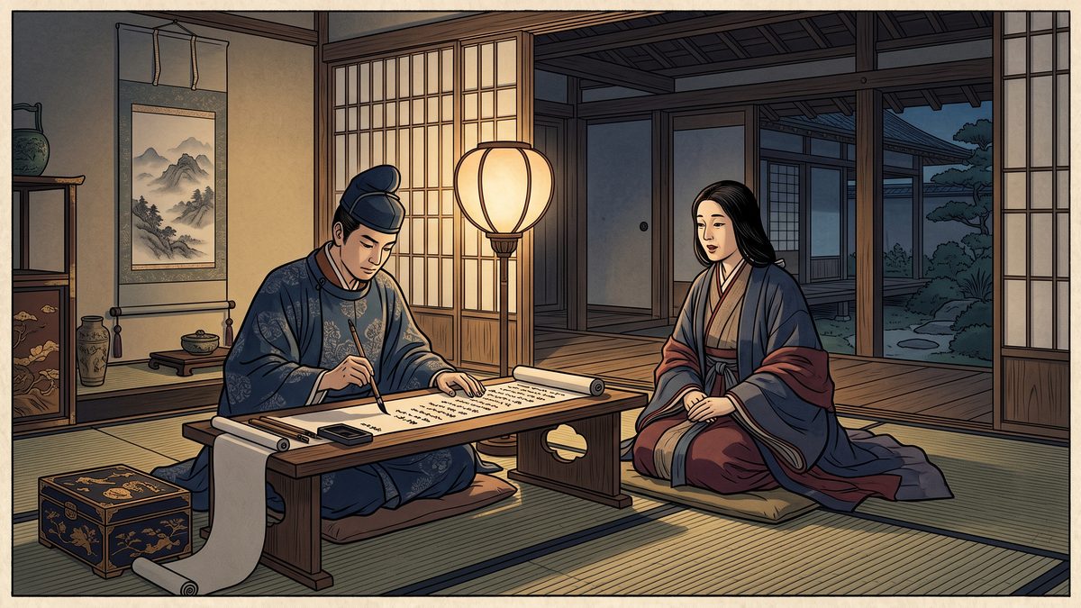 古事記の完成の浮世絵イラスト