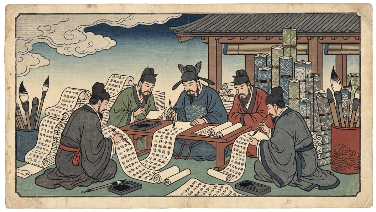 日本書紀の完成の浮世絵イラスト
