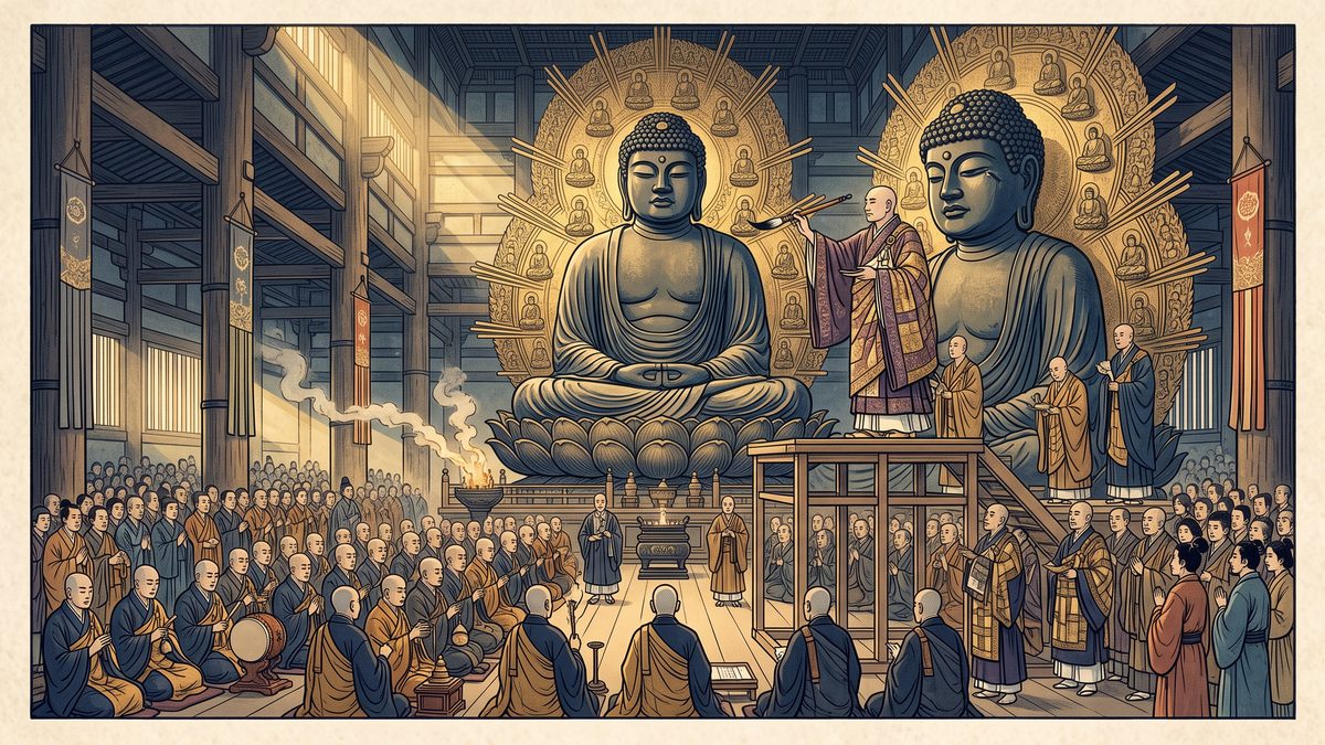 東大寺大仏の開眼供養の浮世絵イラスト