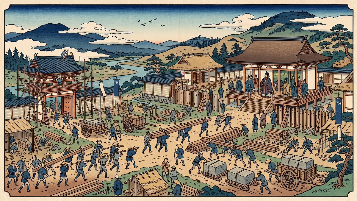 長岡京へ遷都の浮世絵イラスト