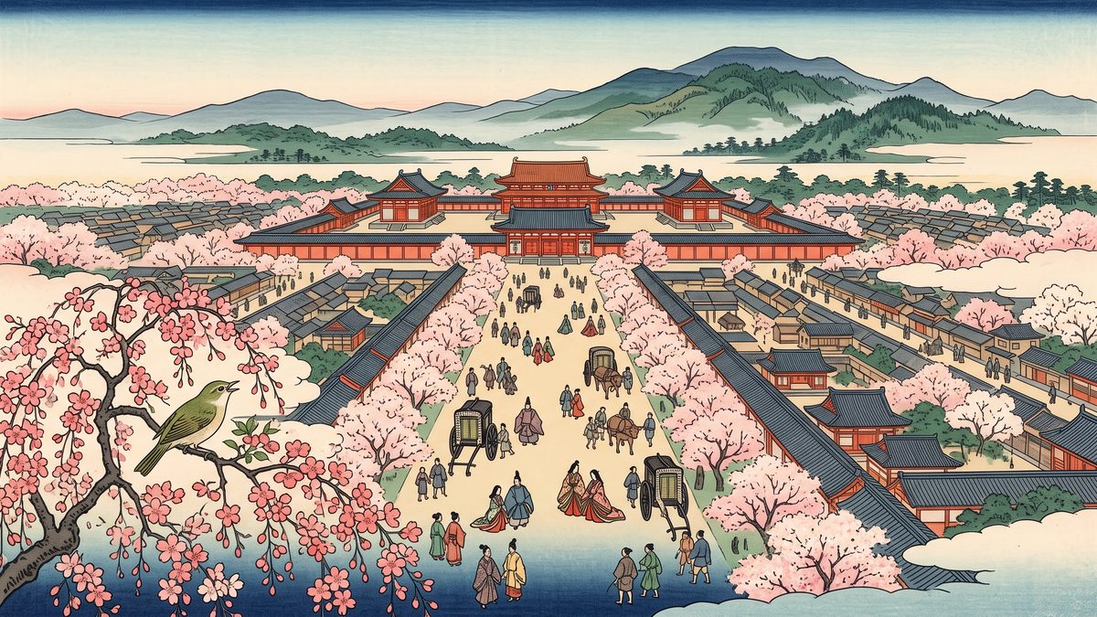平安京へ遷都の浮世絵イラスト