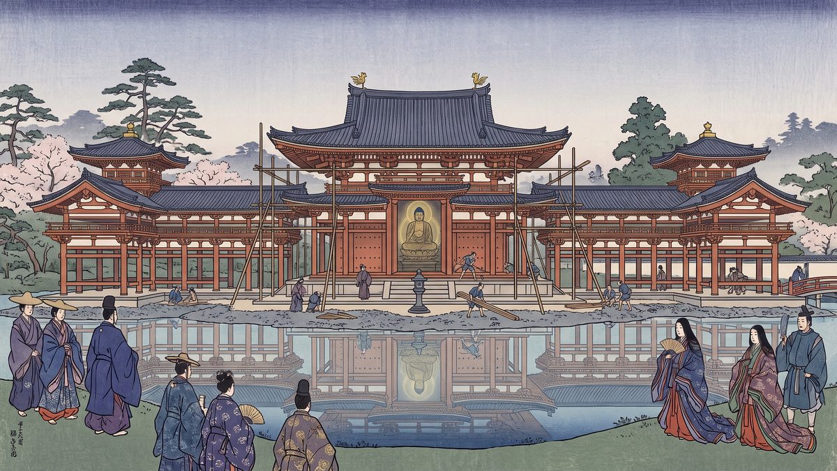 平等院鳳凰堂の建立の浮世絵イラスト