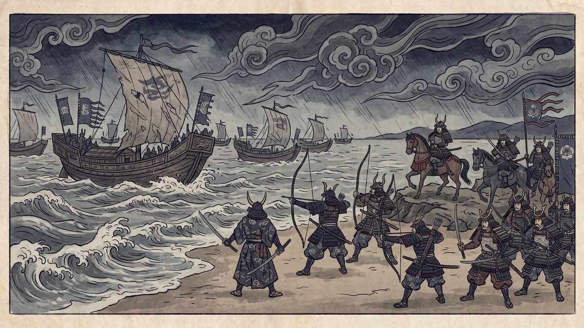 文永の役（元寇）の浮世絵イラスト