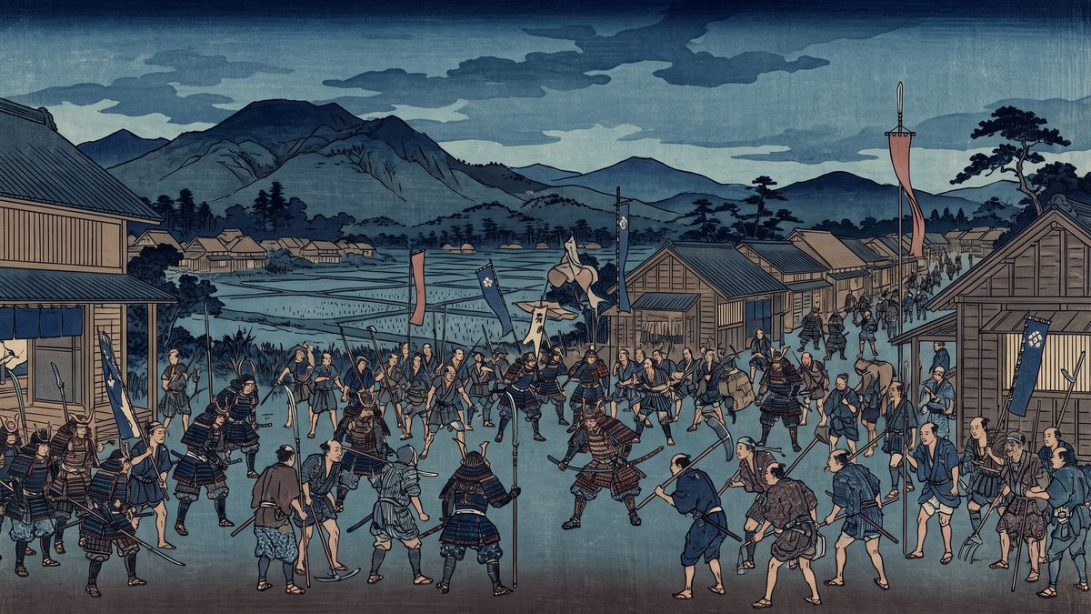 山城の国一揆の浮世絵イラスト