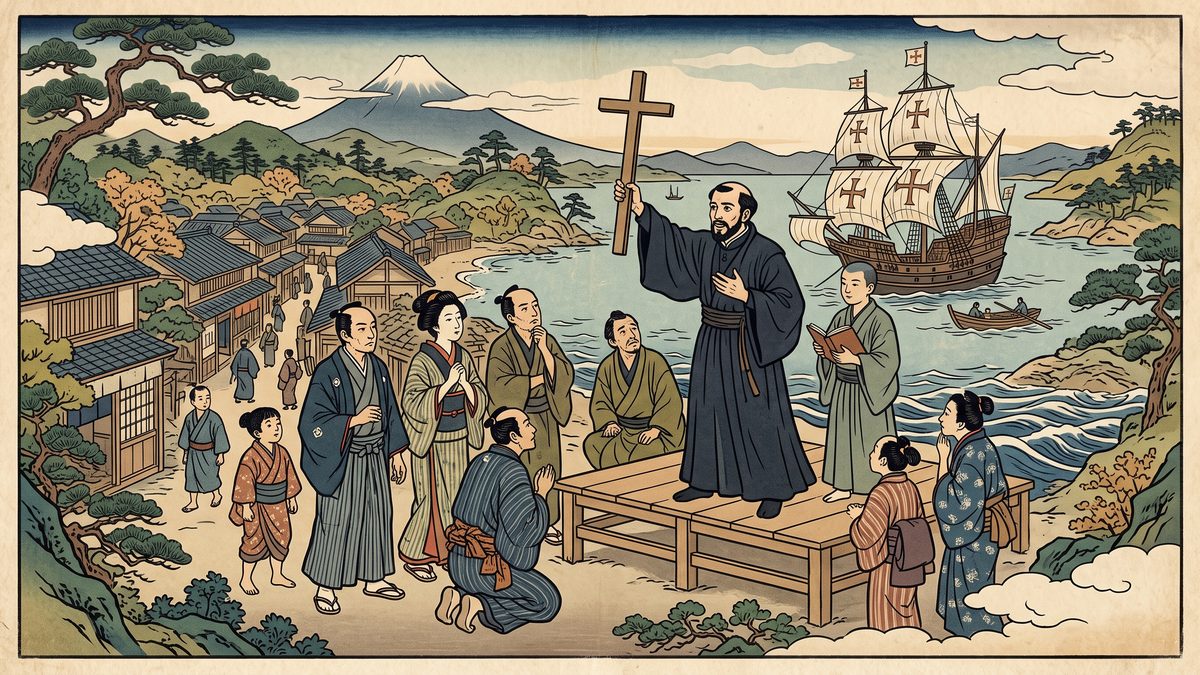 キリスト教伝来（ザビエル）の浮世絵イラスト