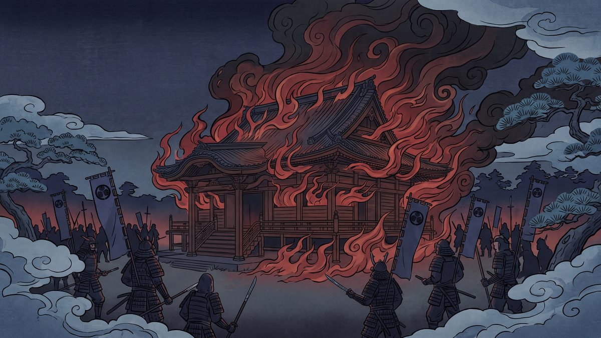 本能寺の変（太閤検地の開始）の浮世絵イラスト