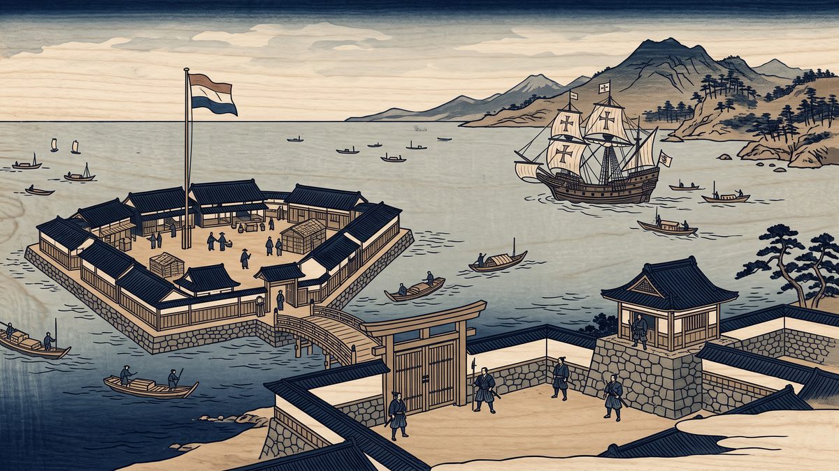 ポルトガル船の来航禁止（鎖国の完成）の浮世絵イラスト