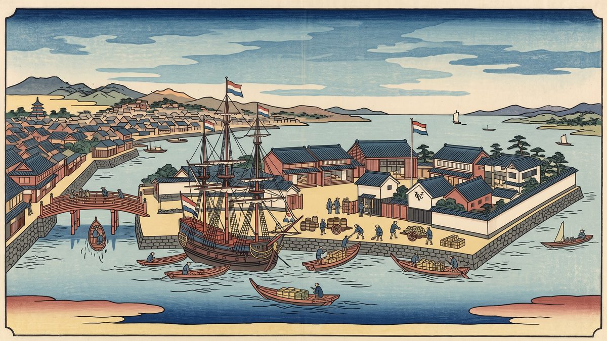 オランダ商館を出島へ移すの浮世絵イラスト