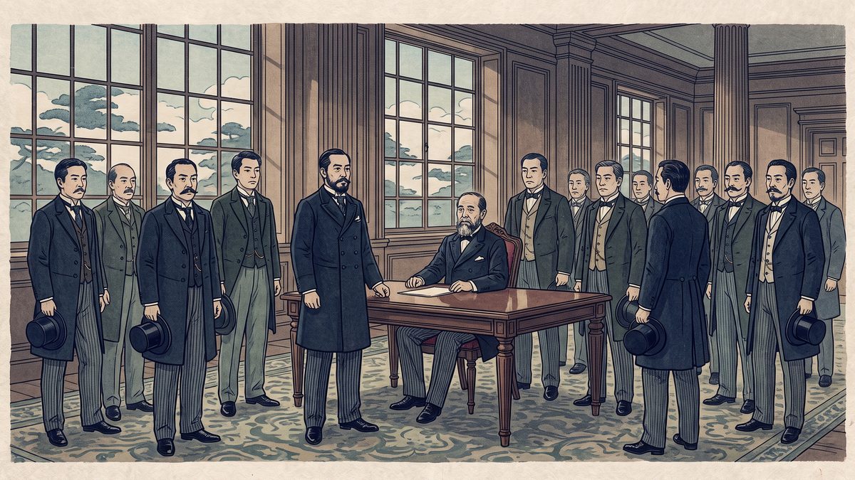 内閣制度の創設（初代総理・伊藤博文）の浮世絵イラスト