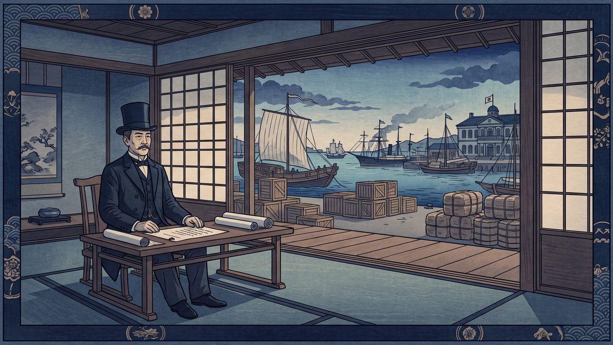 関税自主権の回復（条約改正の完成）の浮世絵イラスト