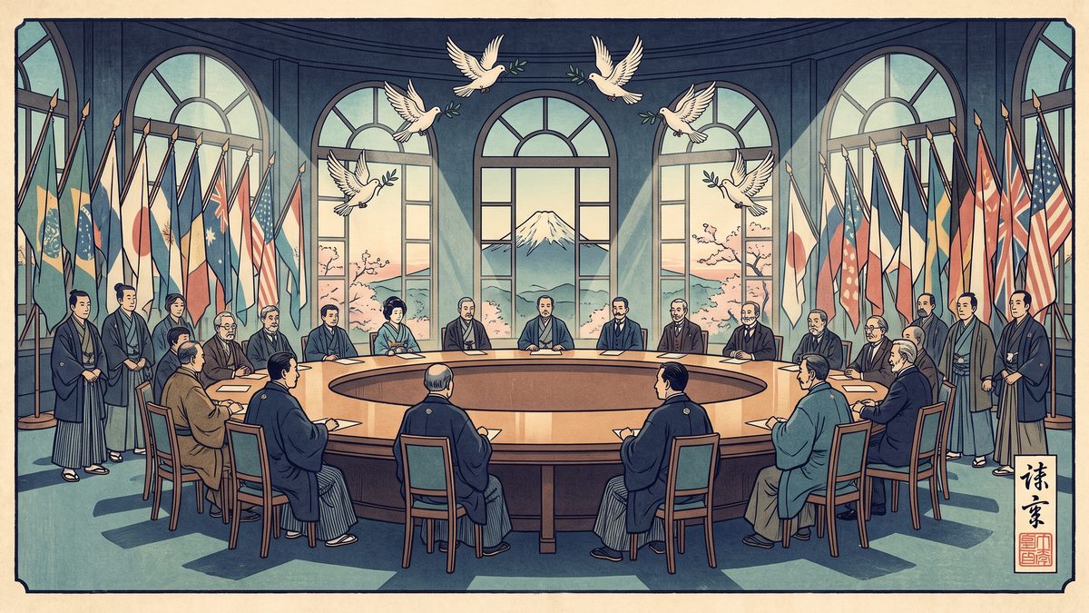 国際連盟の発足（日本は常任理事国）の浮世絵イラスト