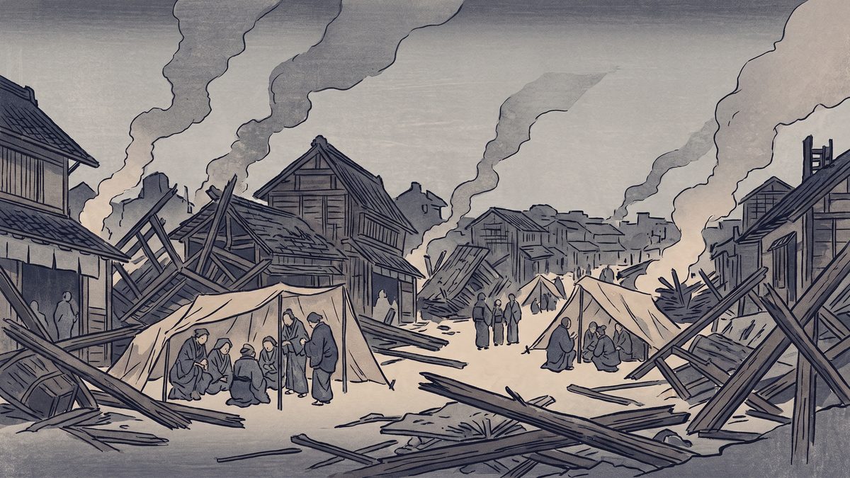 関東大震災の浮世絵イラスト