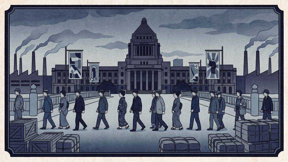 国家総動員法の浮世絵イラスト
