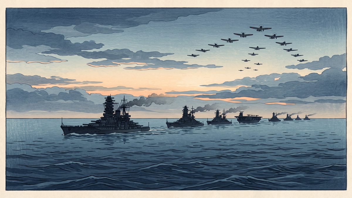 太平洋戦争開戦（真珠湾攻撃）の浮世絵イラスト
