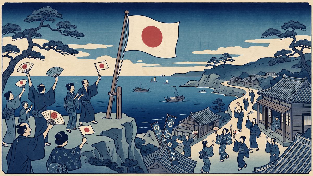 沖縄返還・日中国交正常化の浮世絵イラスト