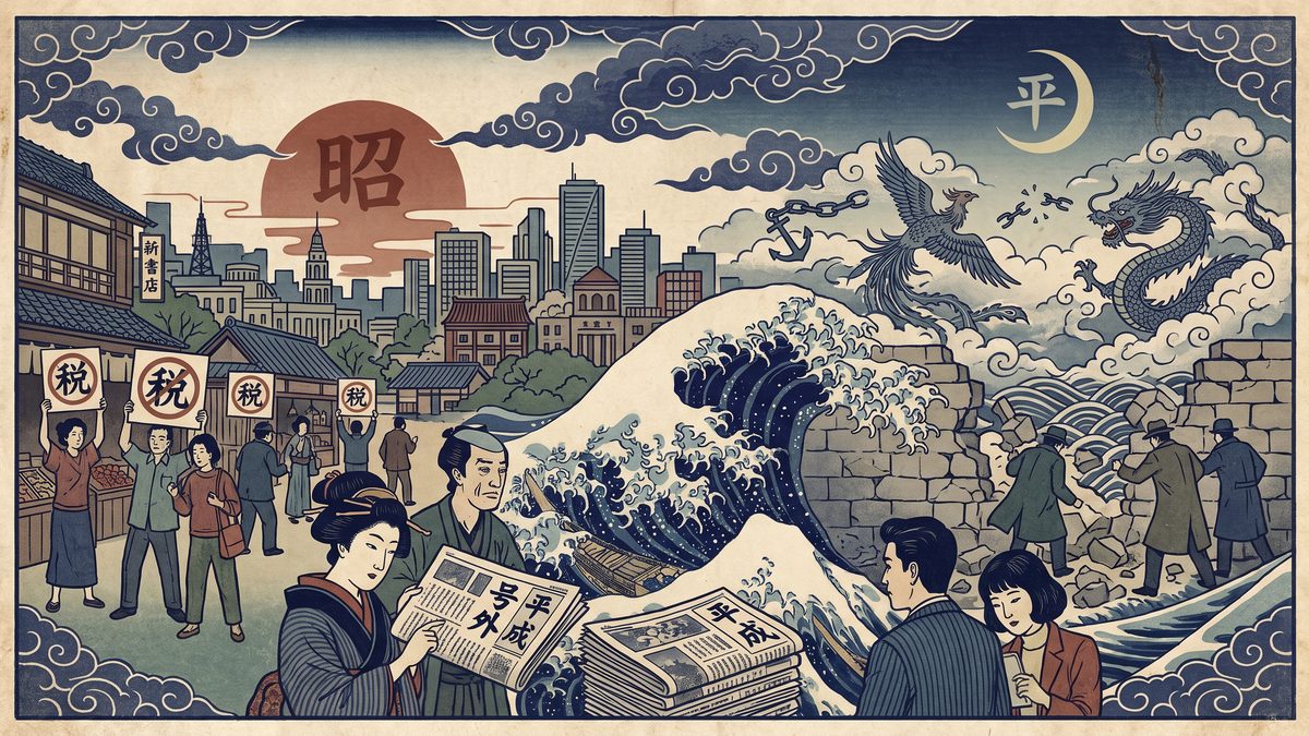消費税の導入・冷戦の終結の浮世絵イラスト