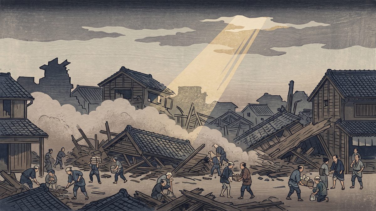 阪神・淡路大震災の浮世絵イラスト