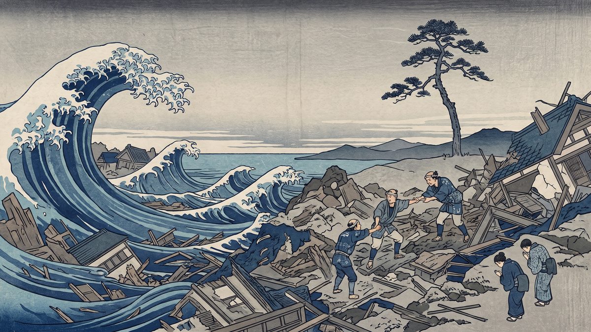 東日本大震災の浮世絵イラスト