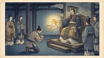 倭の奴国王が後漢に朝貢し金印を授かるの浮世絵イラスト
