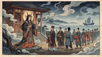 卑弥呼が魏に使いを送るの浮世絵イラスト