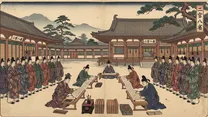 大宝律令の制定の浮世絵イラスト