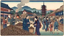 和同開珎の鋳造の浮世絵イラスト
