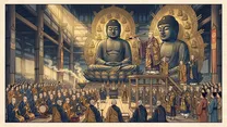 東大寺大仏の開眼供養の浮世絵イラスト