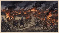 応仁の乱の浮世絵イラスト