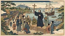 キリスト教伝来（ザビエル）の浮世絵イラスト