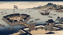 ポルトガル船の来航禁止（鎖国の完成）の浮世絵イラスト