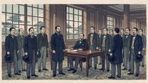 内閣制度の創設（初代総理・伊藤博文）の浮世絵イラスト