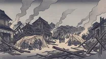 関東大震災の浮世絵イラスト
