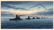 太平洋戦争開戦（真珠湾攻撃）の浮世絵イラスト