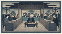 サンフランシスコ平和条約・日米安全保障条約の浮世絵イラスト